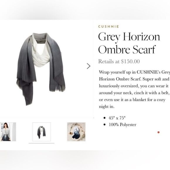 NWT-Cushnie One Size Grey Horizon Ombre Scarf Women's Rachel Zoe Curateur Box - Picture 6 of 9